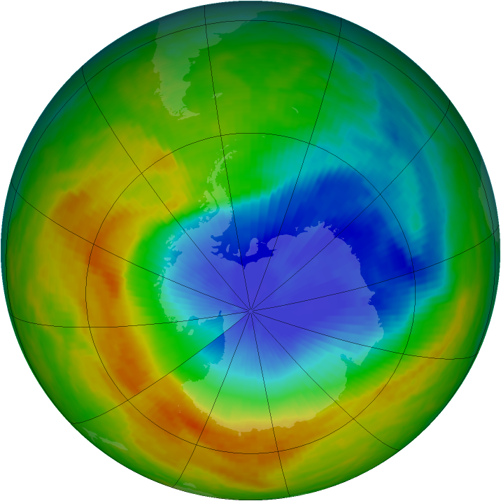 Antarctic ozone map for 07 November 1989